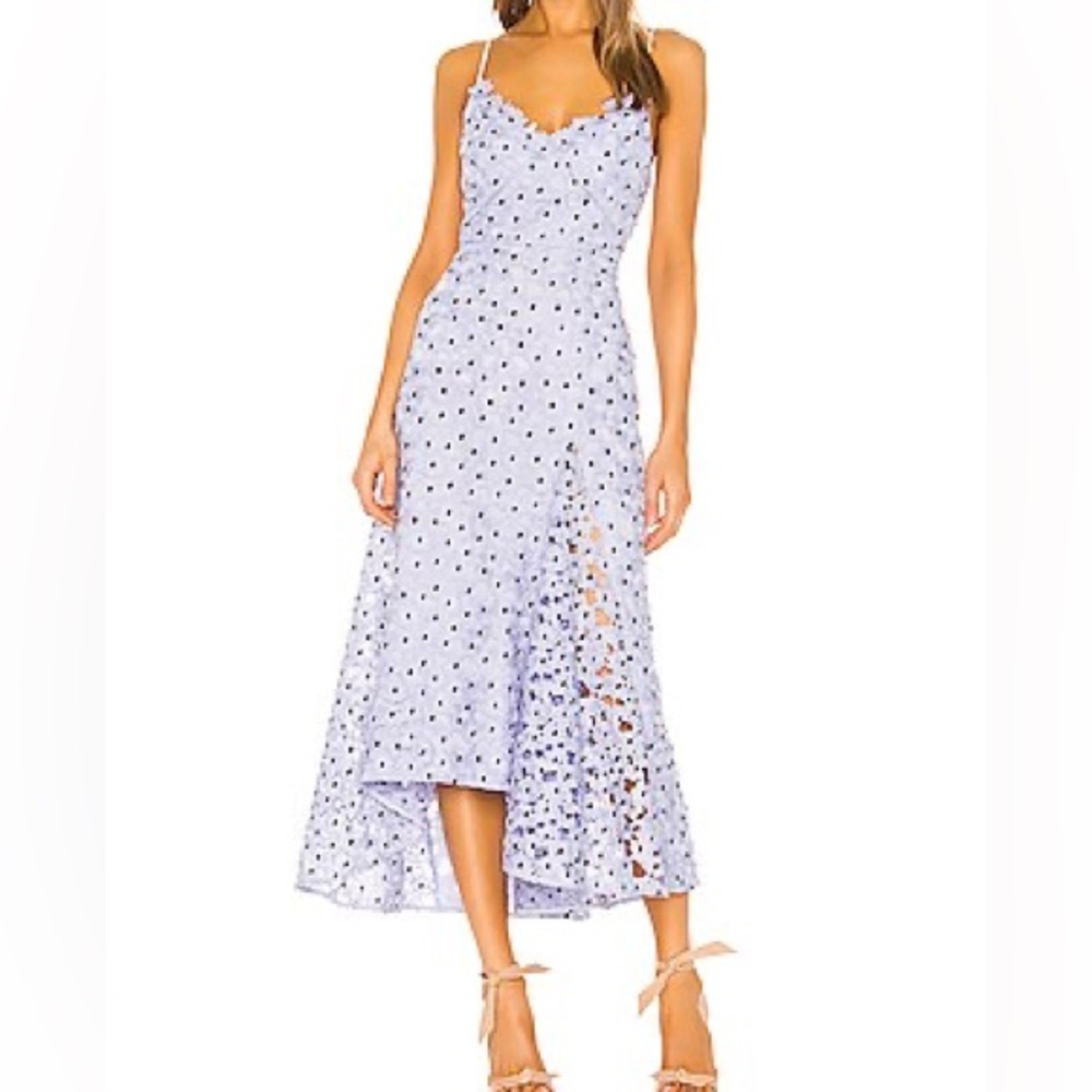 Sau Lee Dress Lucy Polka Dot Eyelet Lace Tea Midi Dress Light Blue Size 2